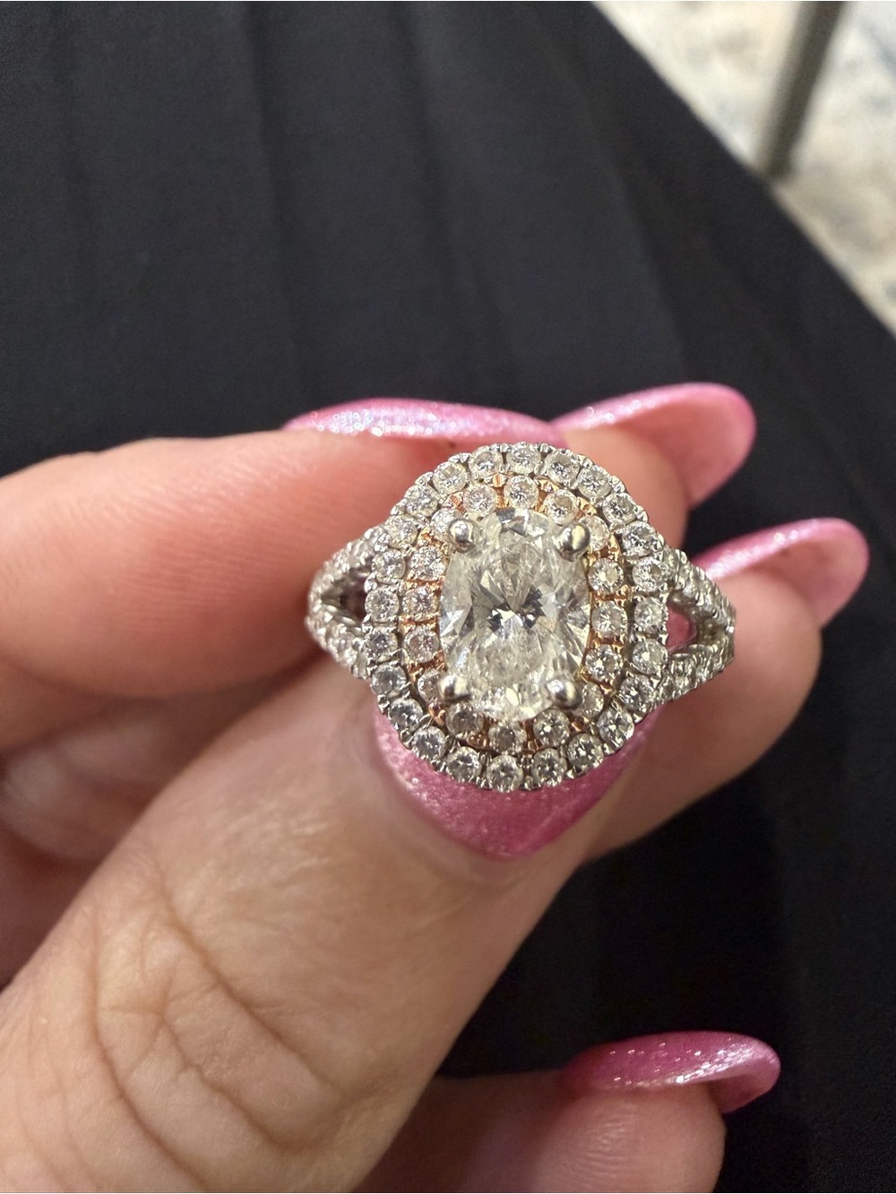 White and Rose Gold Oval Halo Earth-mined Diamond Ring (4.25)